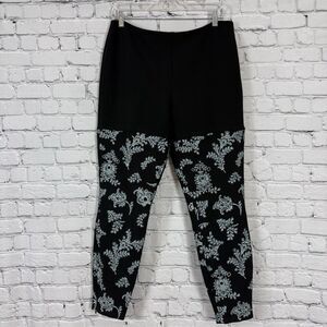 5a7 Cinq à Sept Cropped Floral Embroidered Metallic Pants Black Women Size 10